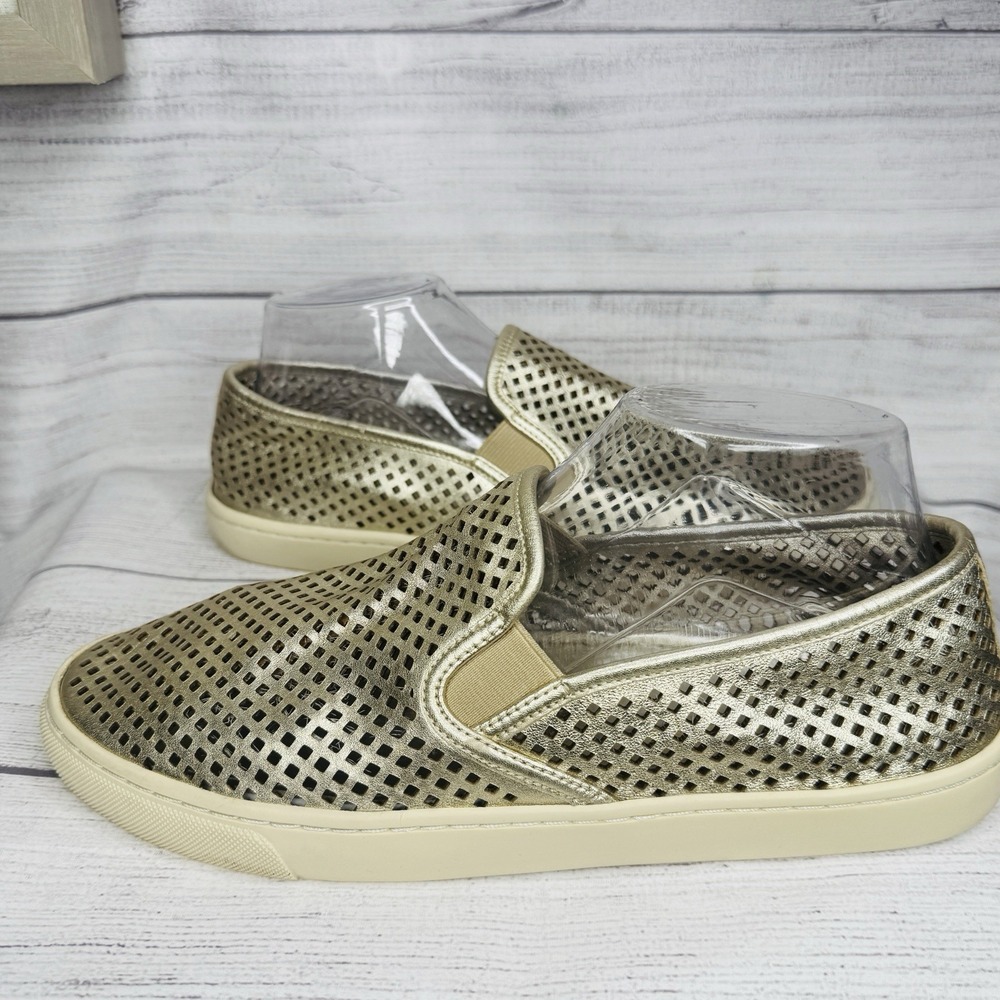Tory Burch Women Jesse Gold Metallic Leather Perforated Slip On Sneaker Size‎ 10